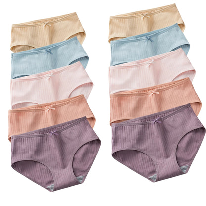 10Pcs/Set Women's Cotton Panties Low Waist Solid Color Briefs Breathable Sexy Lingerie Soft Underwear Female Underpants