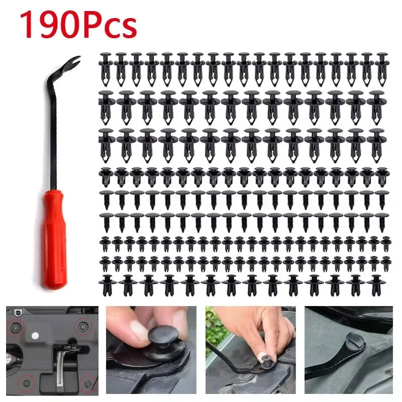 190 Pcs Auto Plastic Buckle Bumper Clips Fixing Nail Kit 6 Styles Plastic Retainer Fasteners Clip Car Body Push Rivets Parts