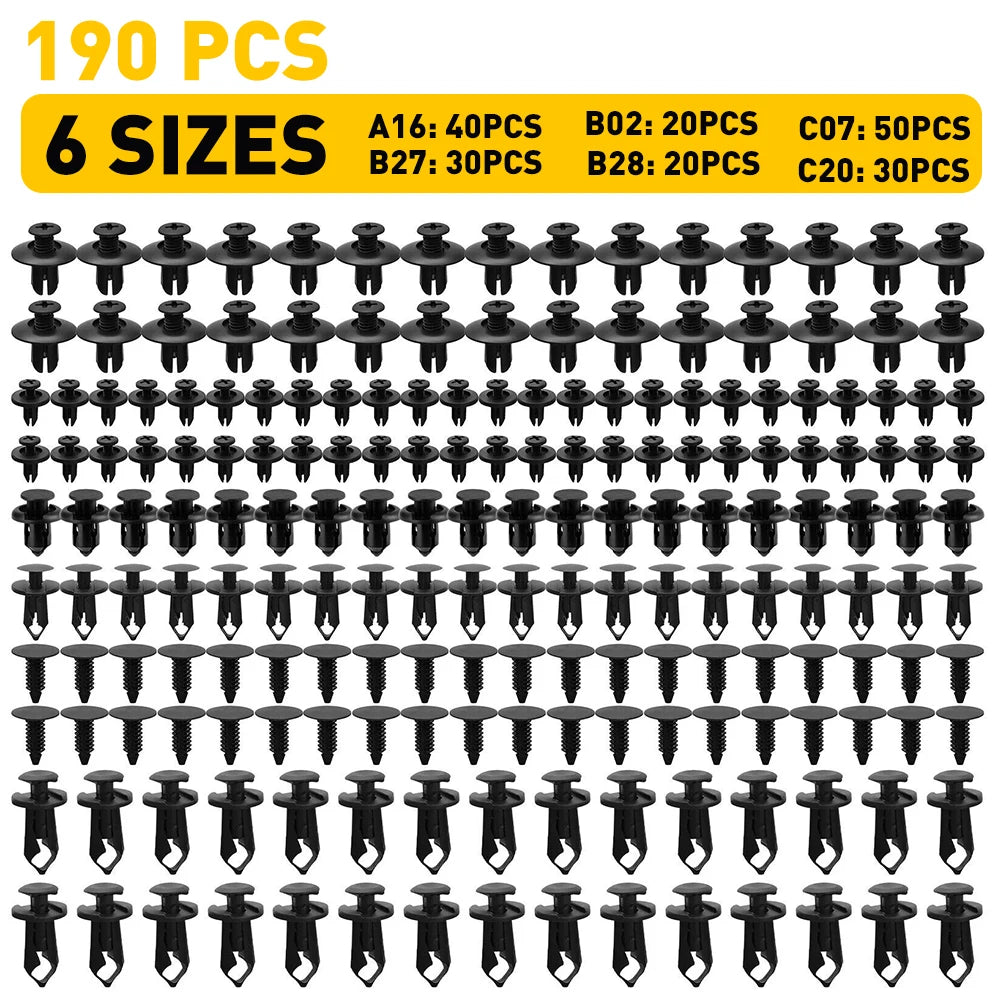 190 PCS Car Fastener Clip Kit Bumper Fender Rivet Clips Auto Body Push Retainer Pin Rivet Bumper Door Trim Panel Retainer Repair