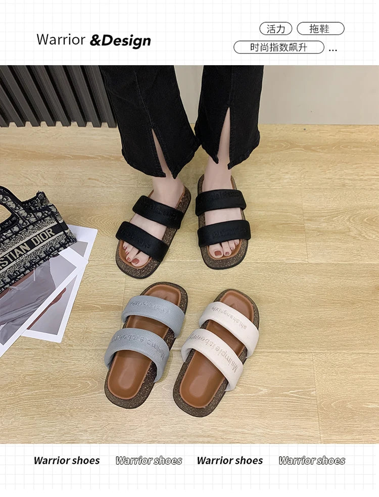 Women's Shoes Alphabet Fashion Casual Slippers 2022 New Summer Thick Bottom Non-slip Medium Heel Sandals for Outer Wear