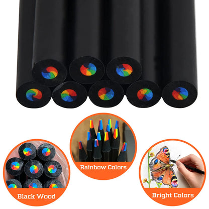 10 Pieces Colorful Wooden Pencils, 7 in 1 Rainbow Colors. Good for Sketching, Doodling, Drawing