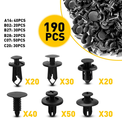 190 PCS Car Fastener Clip Kit Bumper Fender Rivet Clips Auto Body Push Retainer Pin Rivet Bumper Door Trim Panel Retainer Repair