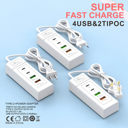 USB Plug Power Strip Charger Station Splitter 5V4A USB TYPE C 3.0 Fast Charger Phone Charging Plug USB US EU Electrical Socket