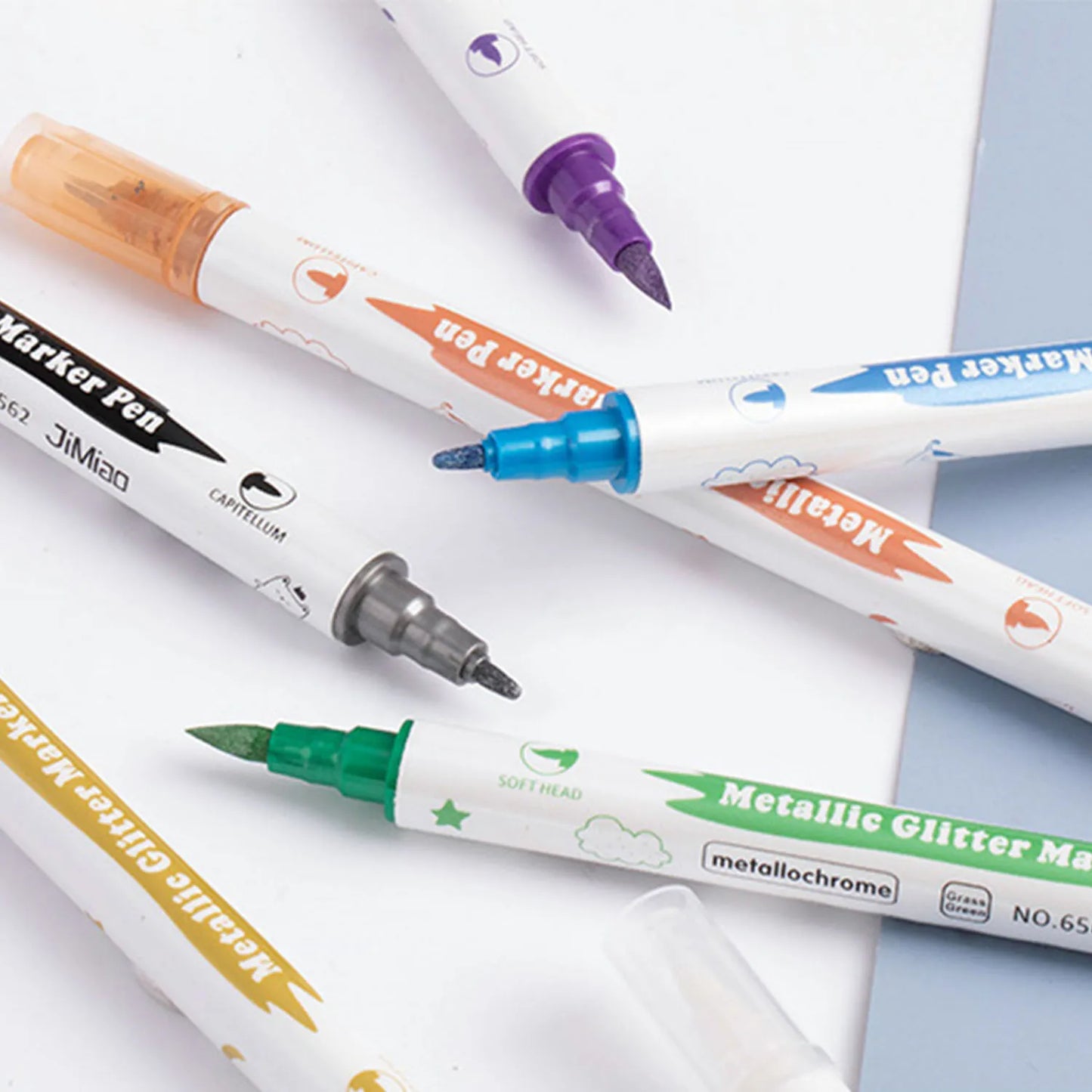 10 قطع من أقلام التحديد المعدنية ذات الرأس المزدوج مع فرشاة ورؤوس دقيقة وأقلام تحديد للبطاقات اليدوية وأدوات الرسم والكتب والعودة إلى المدرسة