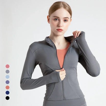 S-3XL Women's Tracksuit Jacket Slim Fit Long Sleeved Fitness Coat Yoga Tops With Thumb Holes Gym Jacket Workout Sweatshirts2025