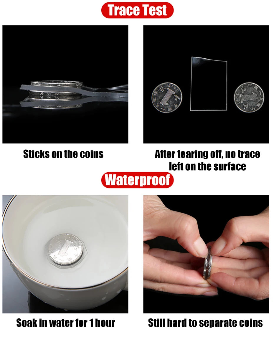 SEAMETAL Super Strong Double Sided Adhesive Tape Washable Reusable Transparent Double Tape No Trace Sticker for Car Home Office