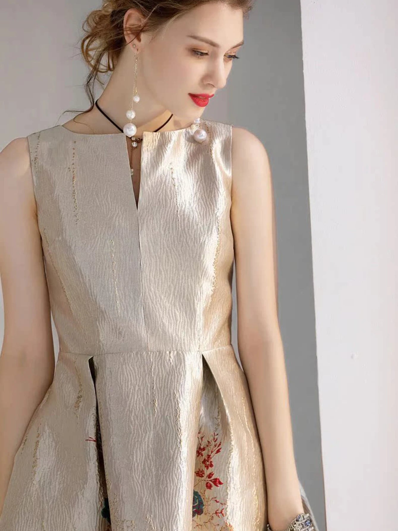 DEVCHATA Luxury Women Fashion High Quality Jacquard A Line Ball Gown Sleeveless Summer Casual Clothing Midi Femme Party Dressses