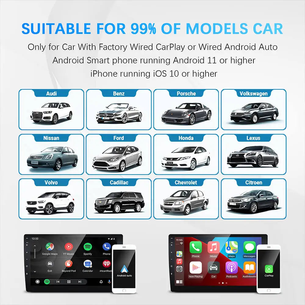 NEW 2in1 Wireless CarPlay AI Mini Android Auto Box Plug&Play Automatic Connection Compatible with 99% of Cars For Car Radio