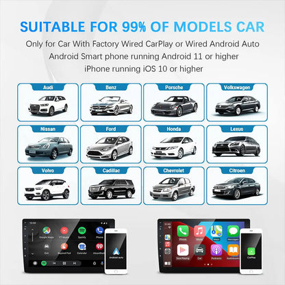 NEW 2in1 Wireless CarPlay AI Mini Android Auto Box Plug&Play Automatic Connection Compatible with 99% of Cars For Car Radio