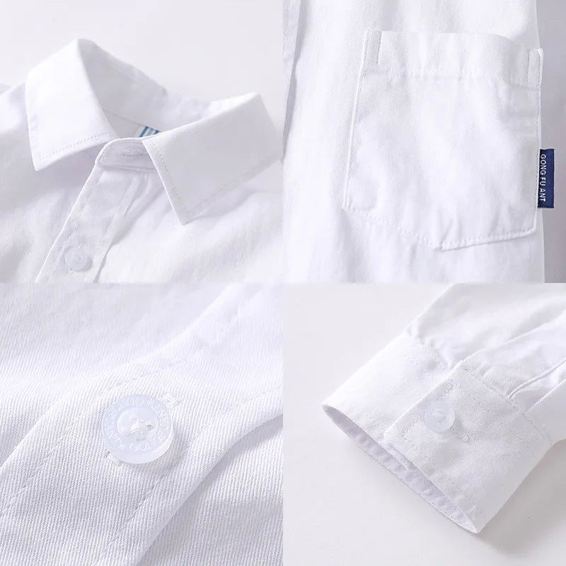 Kids Clothes Girls 8 To 12 Cotton Children Long Sleeve White Shirts Primary School Uniform for Teenage Boys Button Tops 6-16Yrs