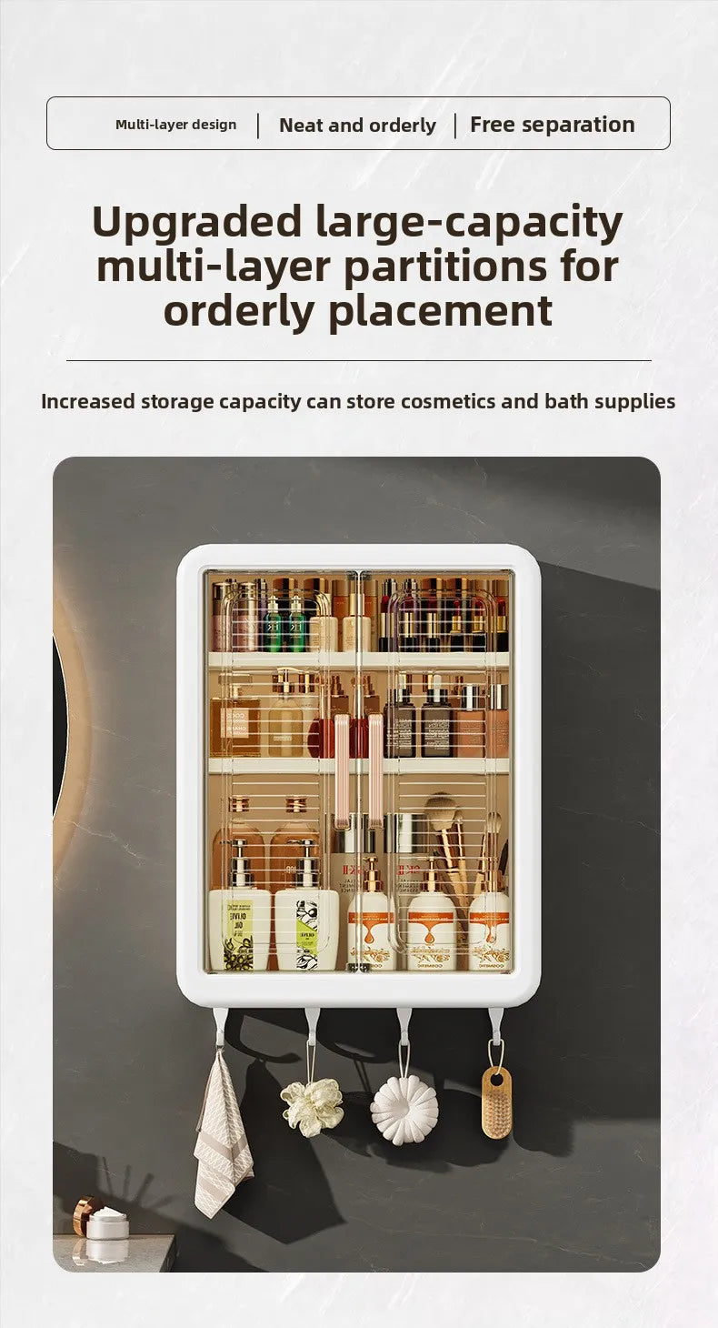 Bathroom Wall Cabinet - No-Drill Magnetic Door Storage Shelf with Dustproof Design, Hanging Organizer for Shower & Toiletries