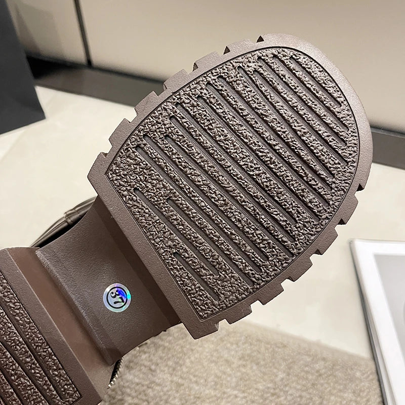 2023 New Shoes for Women Belt Buckle Women's Boots Fashion Side Zipp Modern Boots Women High Quality Round Toe Mid-Calf Zapatos