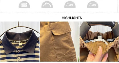 Korean Children's Clothes 2025 Summer Kids Clothes Boys Outfits Baby Thin Short Sleeves Stripe Polo Shirt +Shorts Two Pieces Set