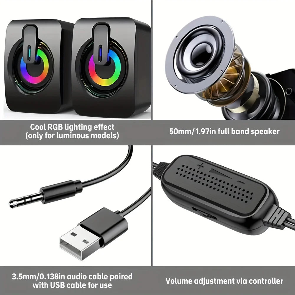Computer Speakers PC Sound Box HIFI Stereo Microphone USB Wired Caixa De Som with LED Light For Desktop Computer