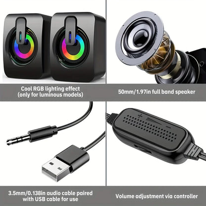 Computer Speakers PC Sound Box HIFI Stereo Microphone USB Wired Caixa De Som with LED Light For Desktop Computer