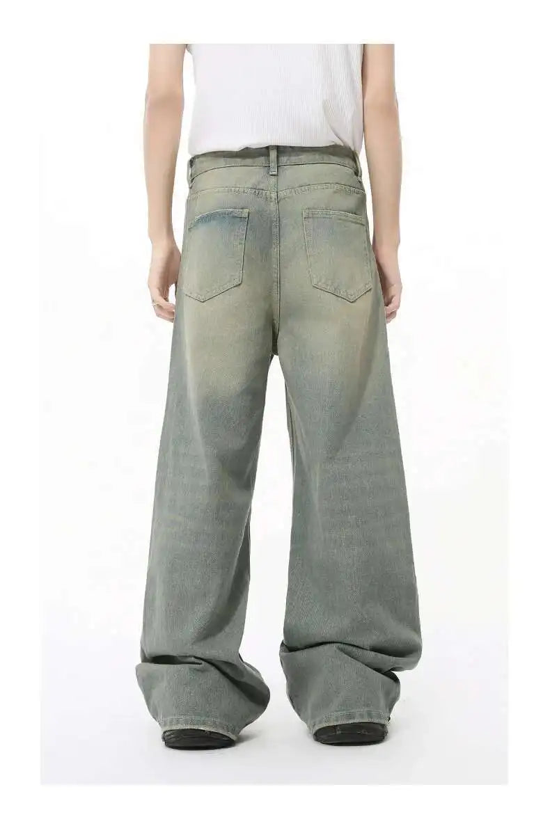 IEFB 2024 Autumn Men Denim Pants Straight Droop Vintage Loose Bottom Straight Wide Leg Casual Male Trousers Korean Style 9C1519