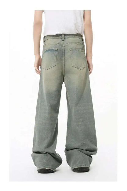 IEFB 2024 Autumn Men Denim Pants Straight Droop Vintage Loose Bottom Straight Wide Leg Casual Male Trousers Korean Style 9C1519
