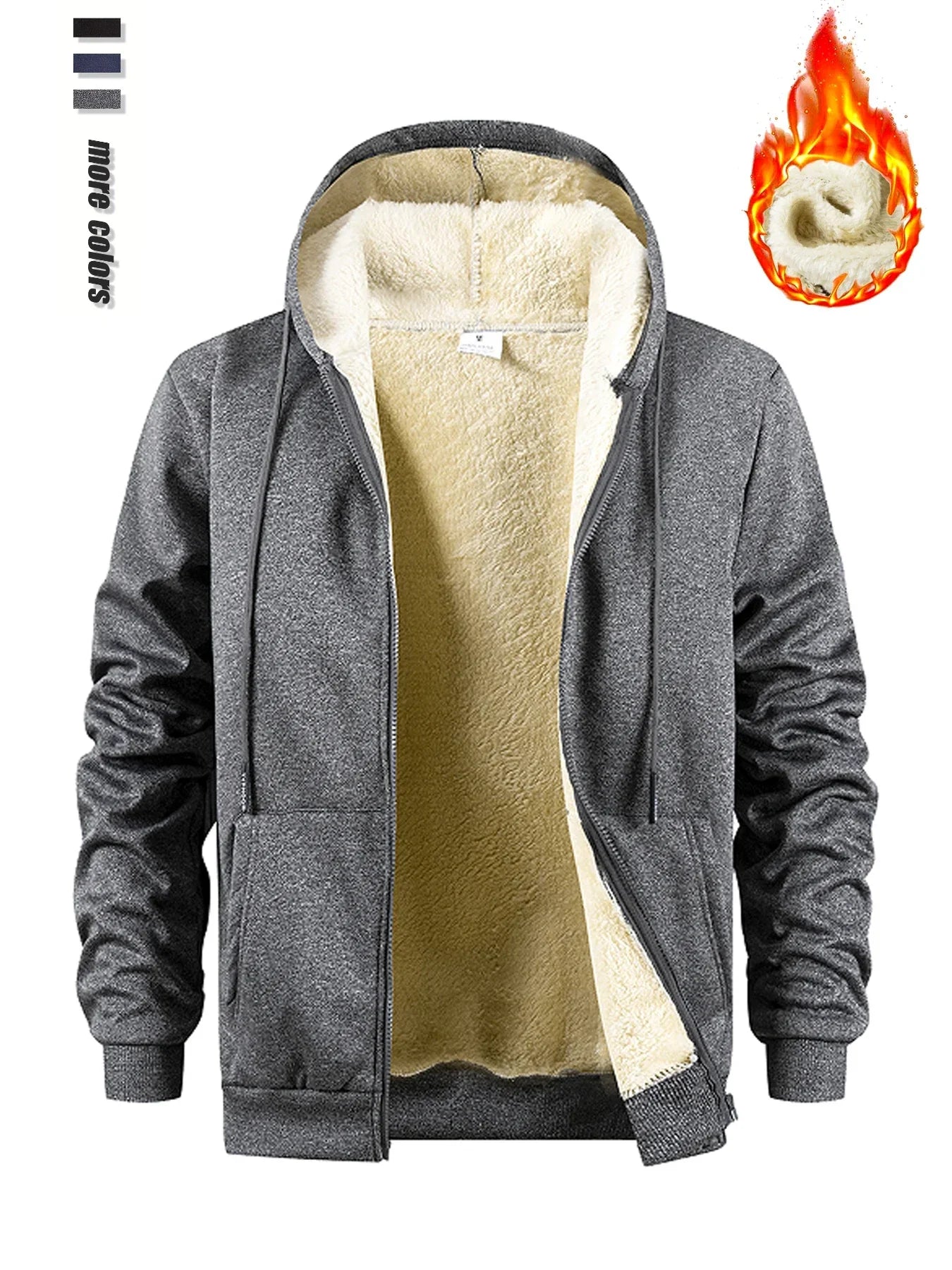 Men's Winter Zipper Jacket Fleece Warm Hoodies Heavyweight Cardigan Casual Sports Long Sleeve Sweatshirts Windproof Hooded Coat