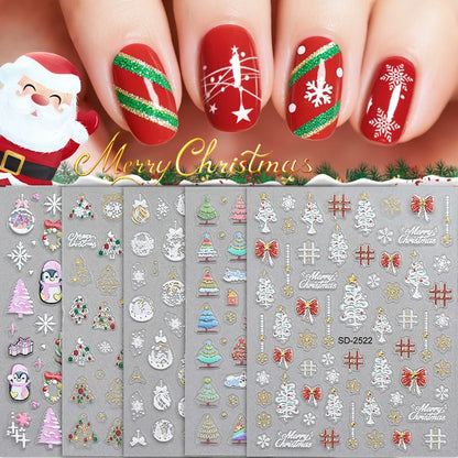 1 Sheet Embossed Snowflakes 5D Nail Stickers Decal Winter Christmas Nail Art Decoration Manicure Butterfly Nail Stickers Design