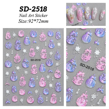 1 Sheet Embossed Snowflakes 5D Nail Stickers Decal Winter Christmas Nail Art Decoration Manicure Butterfly Nail Stickers Design