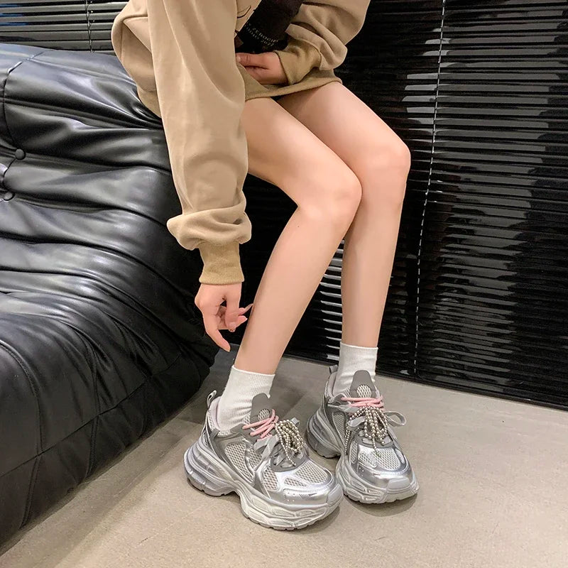 Shoes for Women 2025 New Front Lace-up Women's Vulcanize Shoes Fashion Round Toe Mesh Outdoor Best Seller Breathable Sneakers