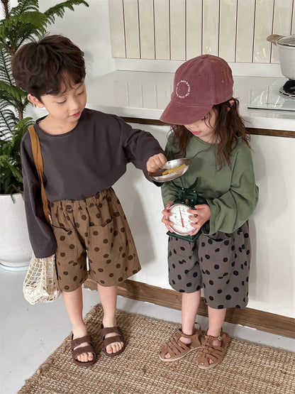 Korean Children's Clothes 2025 Kids Boys 0-3Y Baby Girls Cotton Solid Color Long Sleeve Loose Fit Base Layer Soft Wear Top