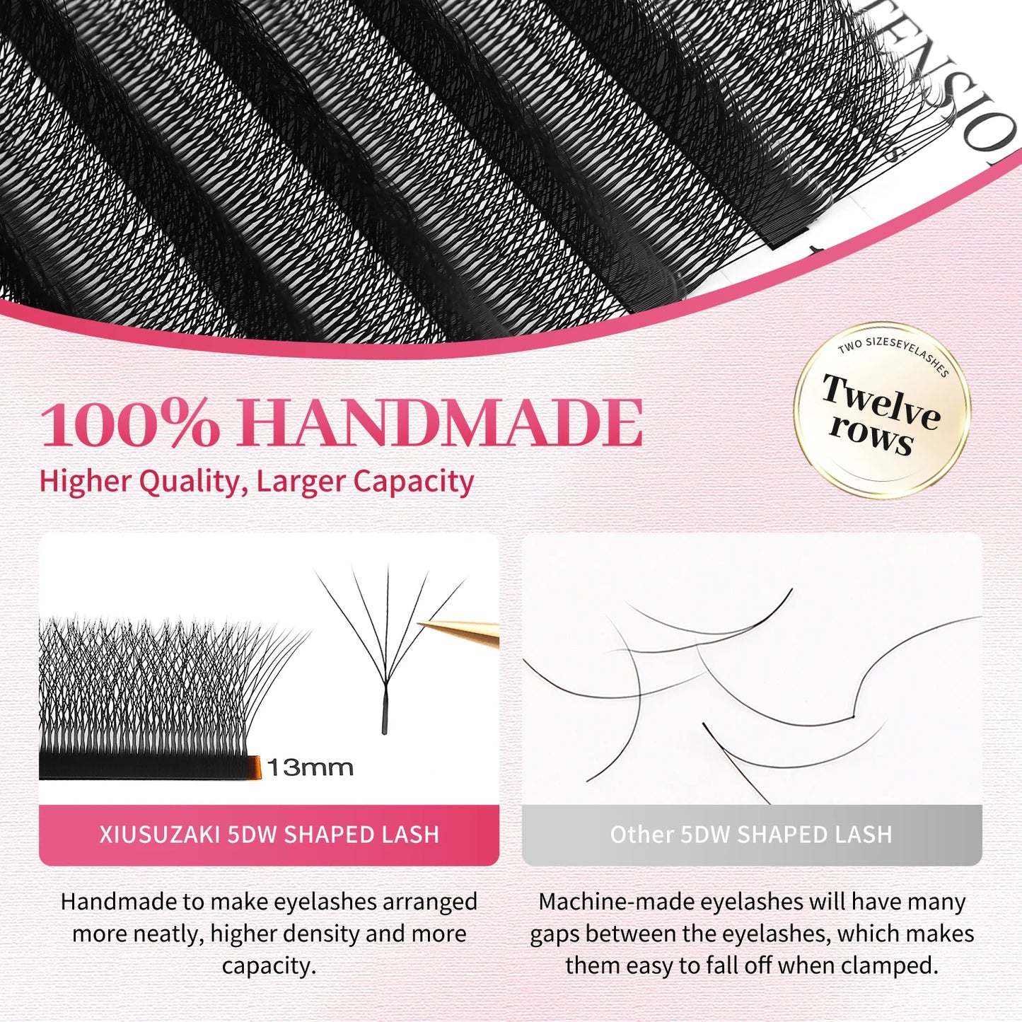 XIUSUZAKI 5D W Lashes Black Premade Fans Eyelashes Extensions Natural Soft Individual Volume False Lashes Beauty Makeup Tools