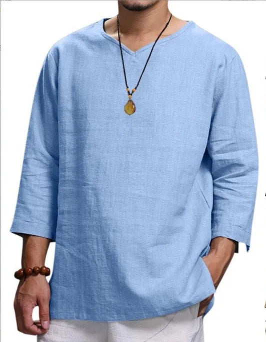 Men's New 3/4 Sleeve Loose Solid Casual Large Pullover Shirt