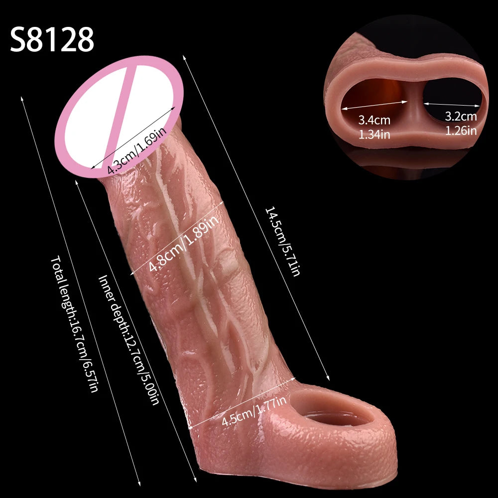 SXXY Silicone Penis Sleeve For Cock Enlargement Lengthen Men Reusable Condom Penis Ring Delayed Ejaculation