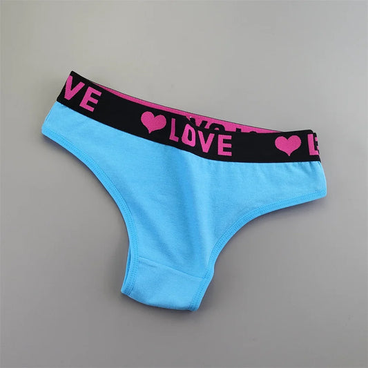 6 Pieces Love Heart Printed Women's Cotton Underwear Wide Belt Half Wrapped Buttocks Ladies Bikini Brief Sweet Lingerie