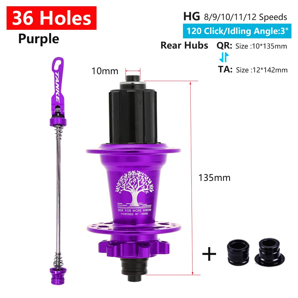 TANKE 120 Click Hub 6 Bearing MTB Mountain Bike Hub Front Rear 28 32 36 Holes QR Thru-axle Exchange Disc Brake Bicycle Hubs HG