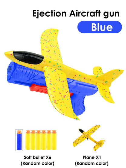 Children's outdoor three in one foam soft elastic toy gun, hand thrown ejection aircraft suit, foam aircraft color random