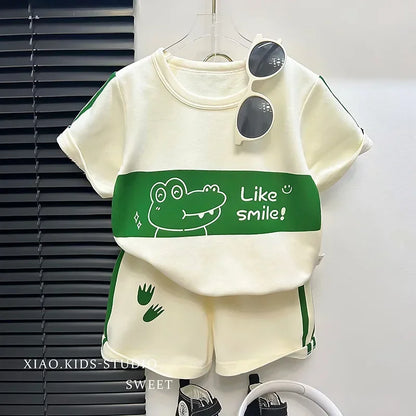 Kids Clothes Cotton Set Short Sleeve Suit Baby Girls Boys Set Summer Tops +short Children's Wear 2024 New
