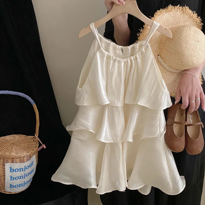 Korean children's clothes 2023 summer new girls' sweet temperament dress  cake Slip dress kids clothes