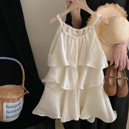 Korean children's clothes 2023 summer new girls' sweet temperament dress  cake Slip dress kids clothes