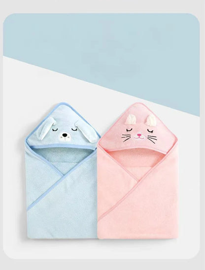 Toddler Bathrobe Infant Bath Towel Boy Girl Blankets Swaddle With Hood Cartoon Coral Fleece Towel Blanket Newborn Kids Bedding