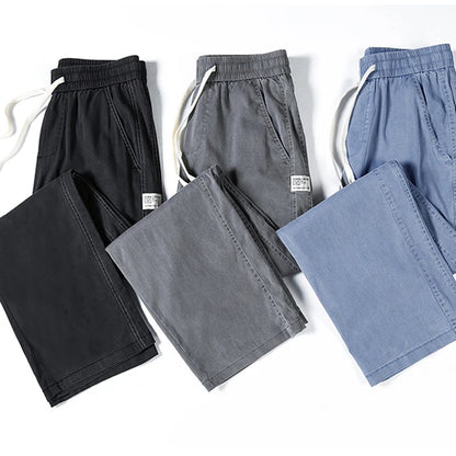Summer soft Lyocell fabric men's jeans loose straight leg pants drawstring elastic waist Korean casual pants plus size M-5XL