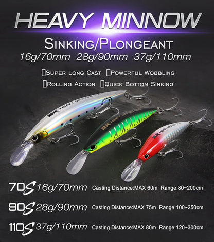 FSTK New Heavy Sinking Minnow 110S 37g 90S 28g 70S 16g Saltwater Long Casting Distance Fishing lures Sea Artificial Bait