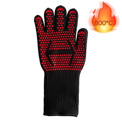BBQ Gloves Silicone Heat-Resistant Glove Kitchen Microwave Oven Mitts 500 800 Degree Fireproof And Non-Slip Barbecue Gloves