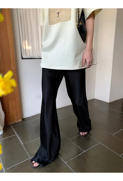Satin Wide Leg Pants Long Floor Casual Pants Women's Summer