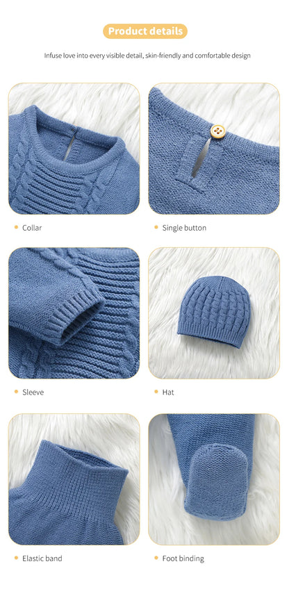 Kids Clothes Set 0-9M Autumn Winter Blue Casual Outerwear Newborn Infant Boys Long Sleeve Sweaters Pullovers+Pants Toddler Suits