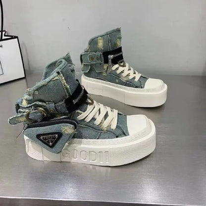 Shoes for Women  Women's Ankle Boots Trendy Retro Denim High-top Women Shoes High-quality Platform Luxury Lady Shoes Botas Mujer