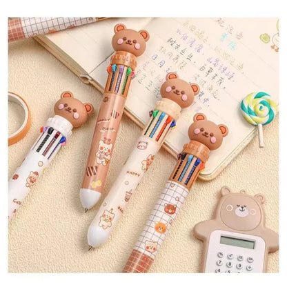 1Pcs 10 Color Cute Bear Pen Cartoon Ballpoint Pen Student Stationery Multi Color Hand Account Pen Learning and Office Supplies