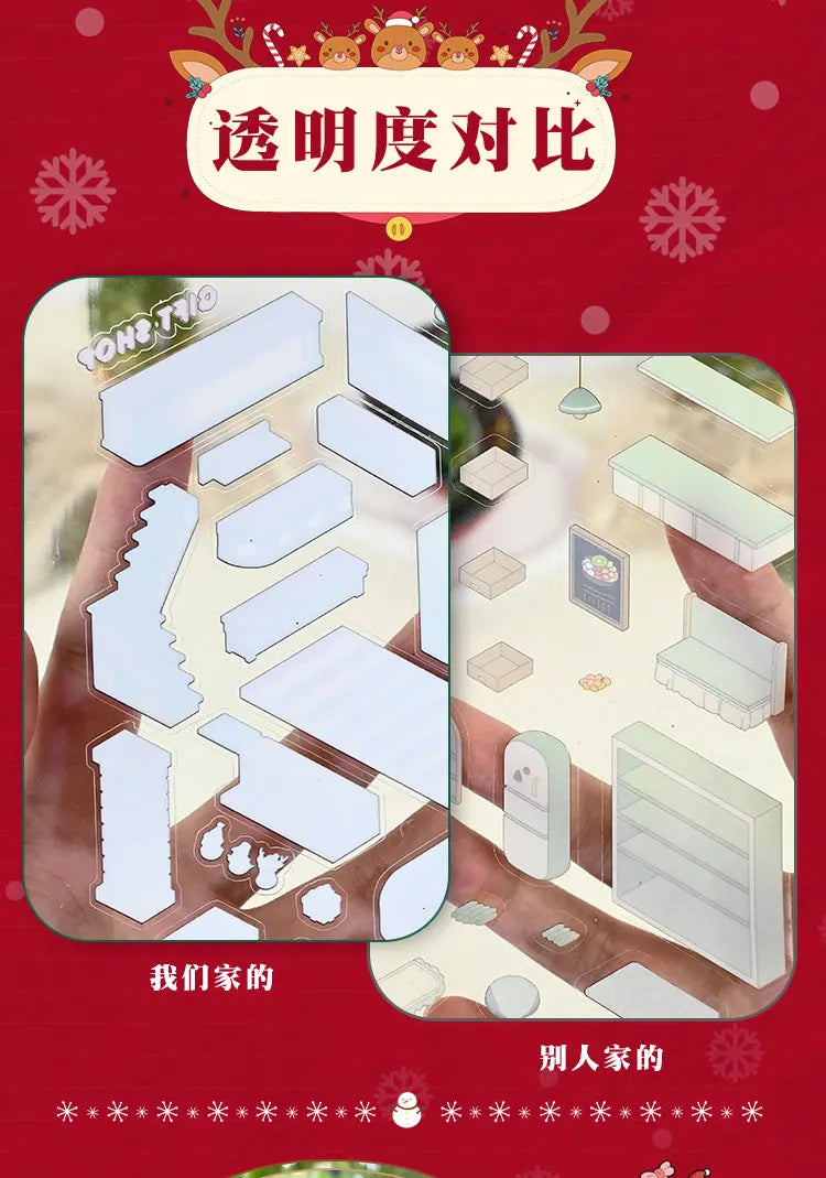Christmas Theme DIY 3D Sticker Cartoon Pocket Cabin Scene Stacking and Pasting Festival Birthday Gift for Kid Child Student