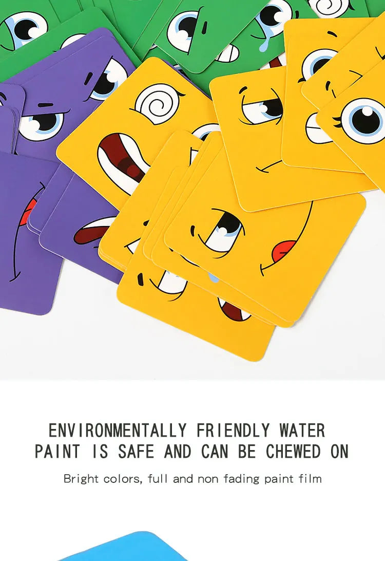 Kids Emotions Expression Game Wooden Cube Face Changing Board Cartoon Puzzle Toy Montessori Thinking Challenge Games