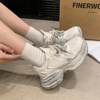 Shoes for Women 2025 New Front Lace-up Women's Vulcanize Shoes Fashion Round Toe Mesh Outdoor Best Seller Breathable Sneakers