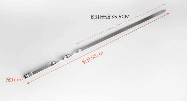 50cm 6Pcs BBQ Skewer Stainless Steel Wide Barbecue Sticks Flat BBQ Fork Outdoor Camping Picnic BBQ Utensil Kitchen Accessories