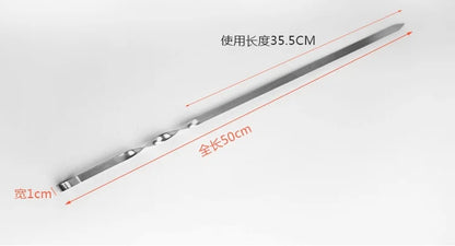 50cm 6Pcs BBQ Skewer Stainless Steel Wide Barbecue Sticks Flat BBQ Fork Outdoor Camping Picnic BBQ Utensil Kitchen Accessories