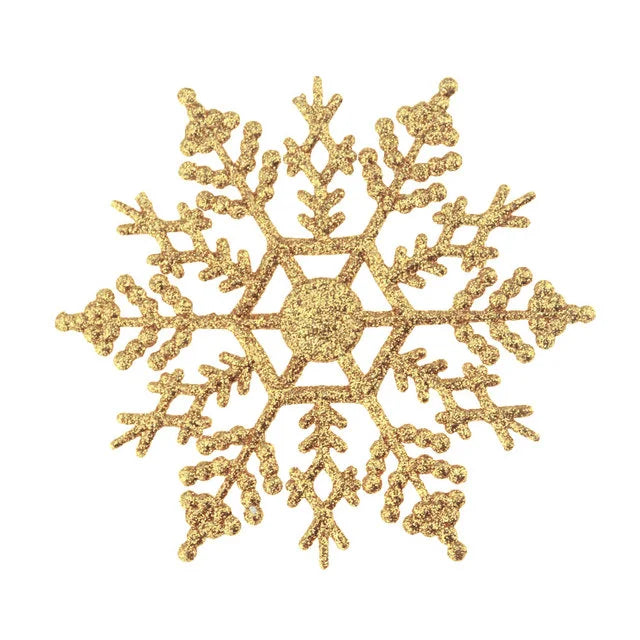 12Pcs/Set 10cm Plastic Gold Silver Glitter Powder Snowflake Xmas Ornaments Pendant Christmas Tree Decorative Hanging Snowflake
