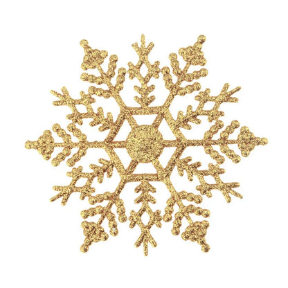 12Pcs/Set 10cm Plastic Gold Silver Glitter Powder Snowflake Xmas Ornaments Pendant Christmas Tree Decorative Hanging Snowflake